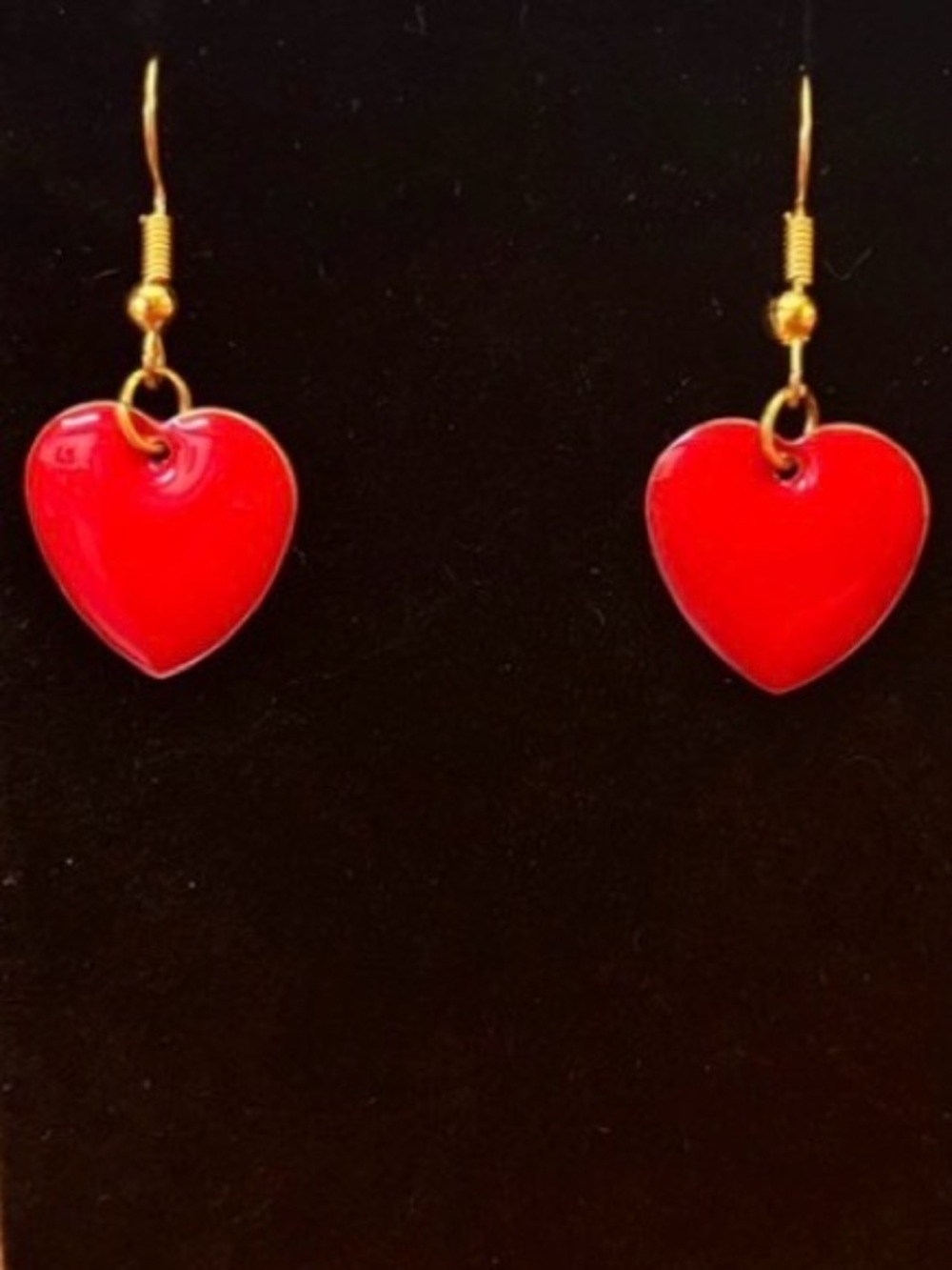 New double sided Red enamel with gold edge gold tone Heart Earrings